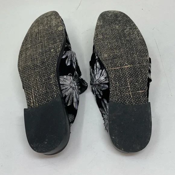 Free People Shoes Black Velvet Mules Silver Embroidered Flowers Size 36 6 - Picture 11 of 14